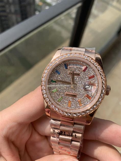 rolex day date rose gold iced out|rolex day date reference 228235.